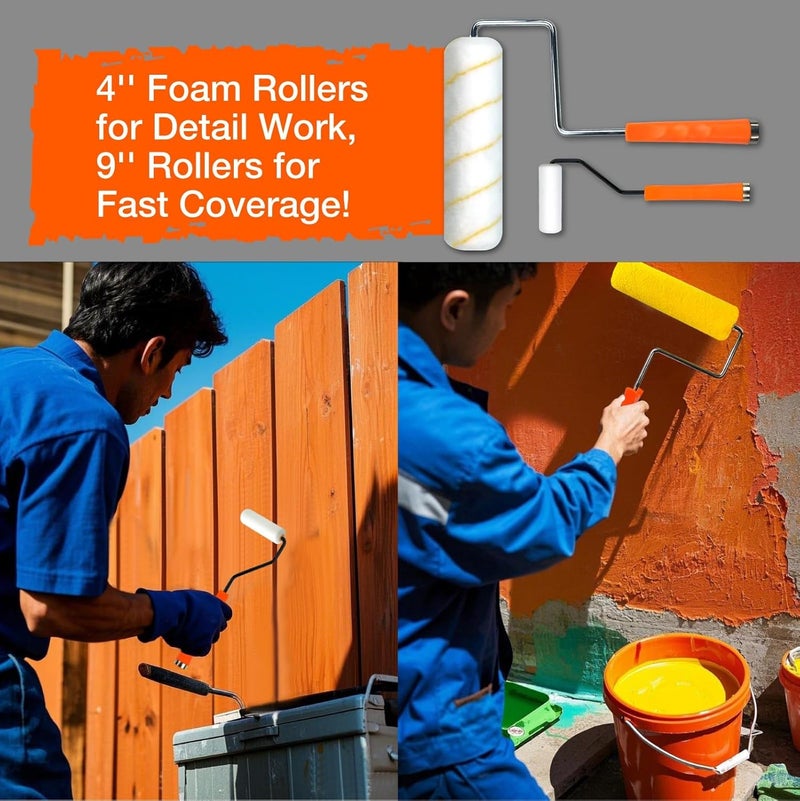 KingOrigin King Origin 31 Pcs Paint Roller Kit, 9" & 4" Paint Roller Extension Pole, Paint Brushes, Paint Tray & Liners | Paint Kit for House Painting Walls | Painting Supplies - Image 5